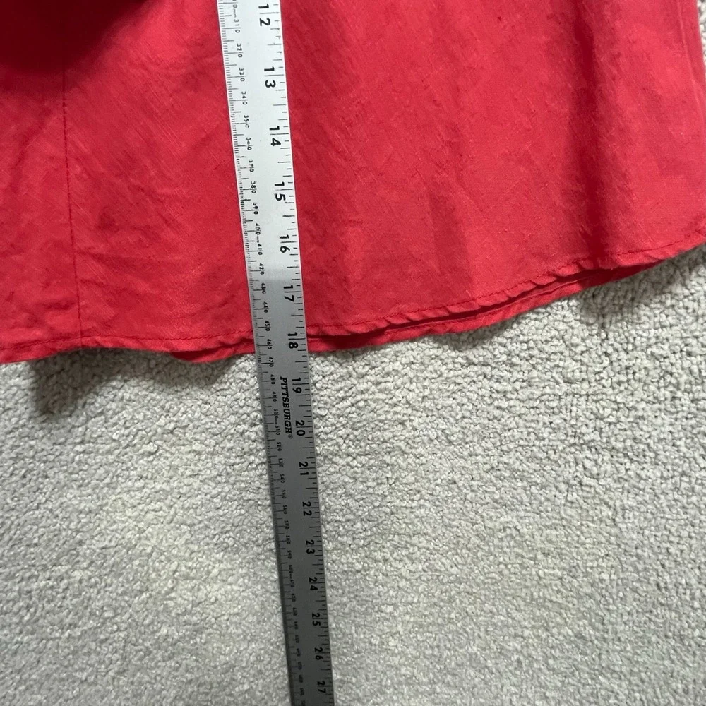 H&M Skirt Women's 4 Red Linen Button Side‎ Zipper Pleated A-Line Mini Pocket